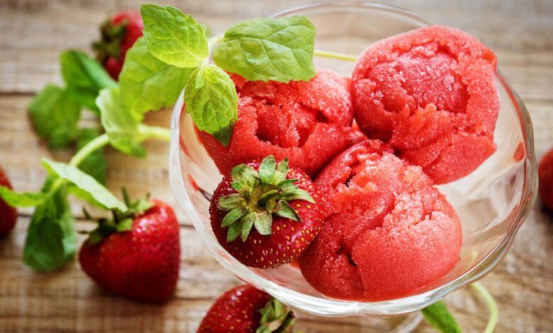 Delicious strawberry ice cream made with sorbet equipment